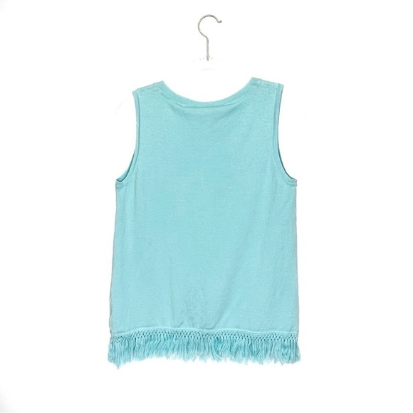 Sail to Sable Knit Fringed Sleeveless Sweater Size Small Aqua New NWT **w/FLAW - Picture 2 of 10